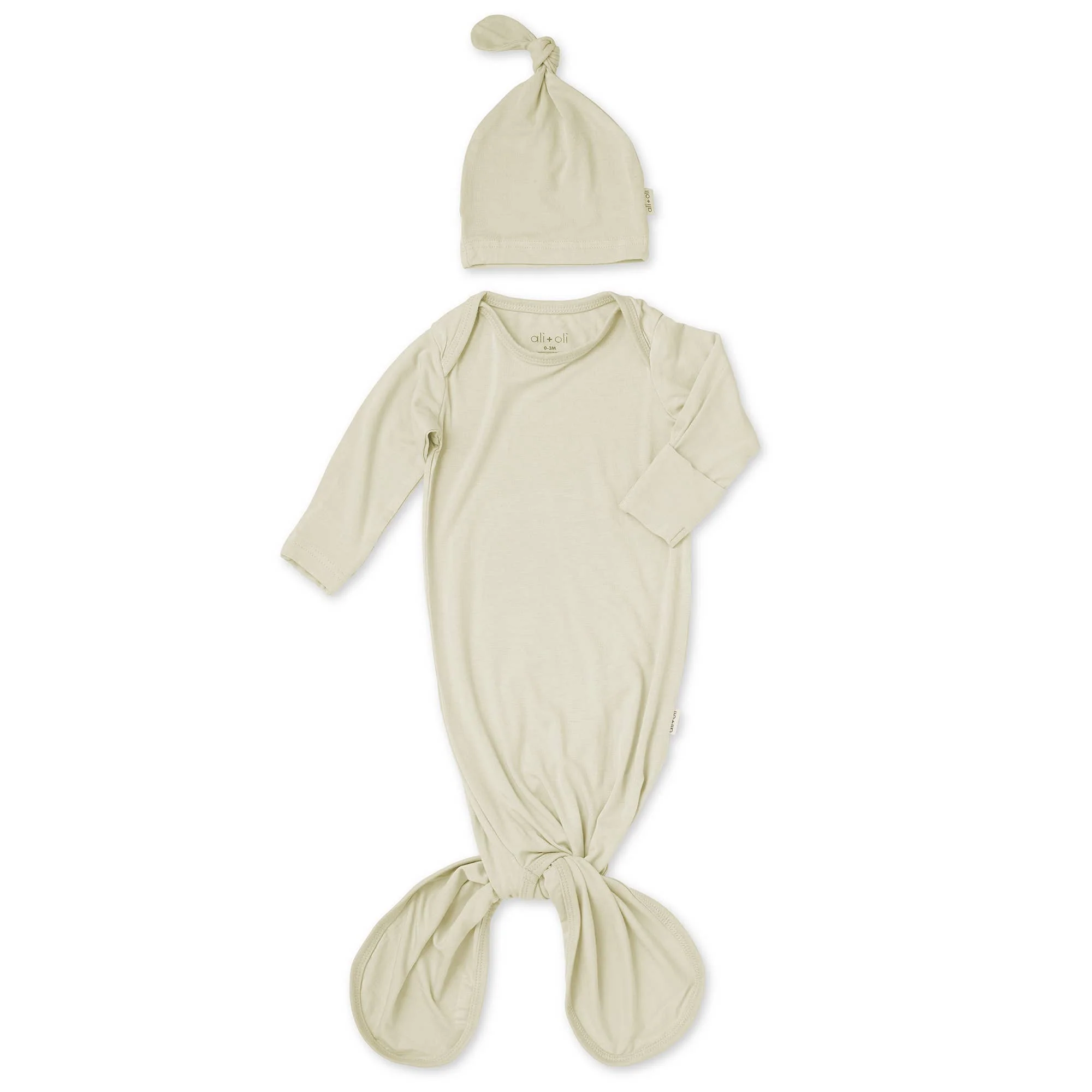 Bamboo Knotted Baby Gown/Beanie | Ivory, Rose, Taupe & Sage - Image 3