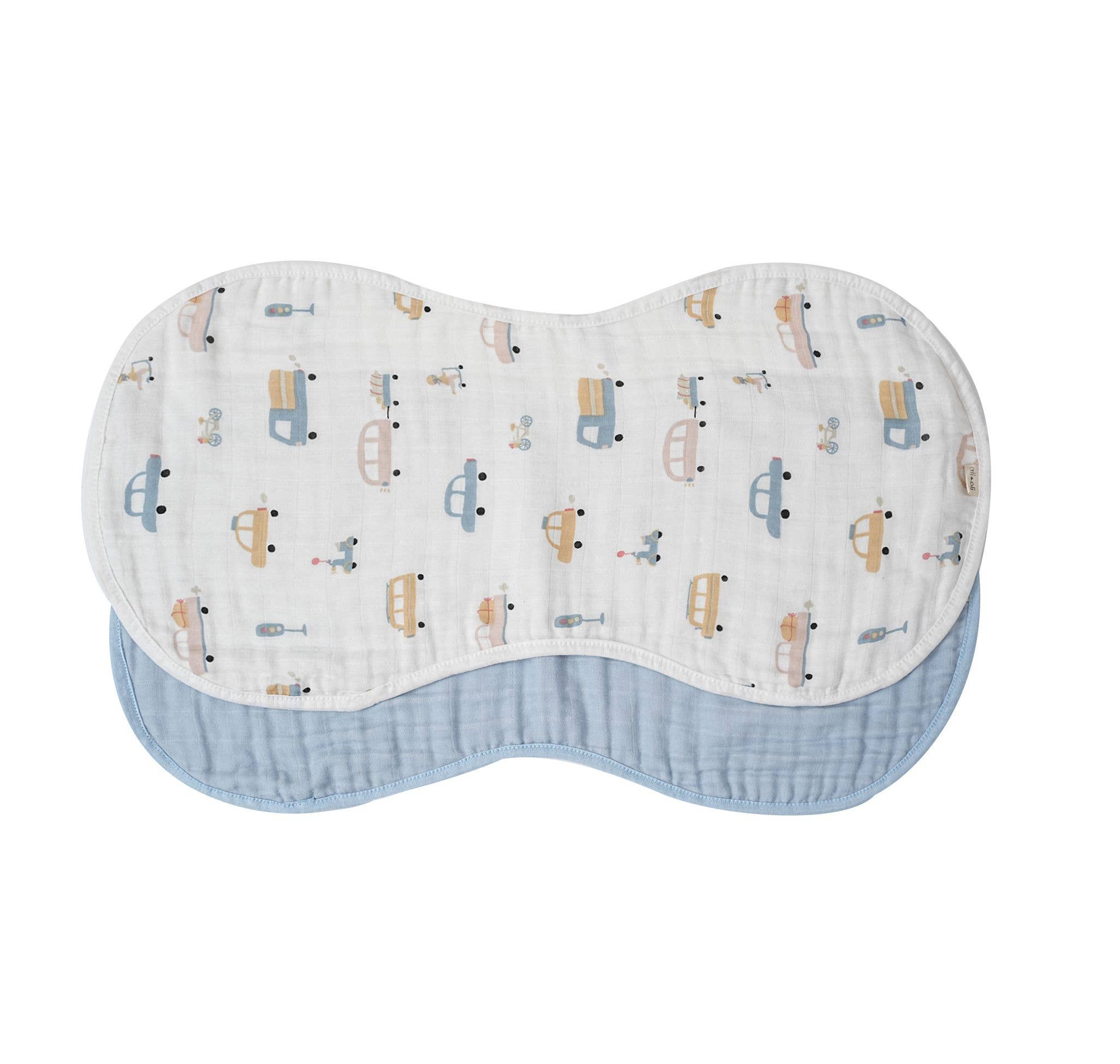 Bamboo Muslin Burp Cloth Set 2-Pack (Autos/Blue) - Image 2
