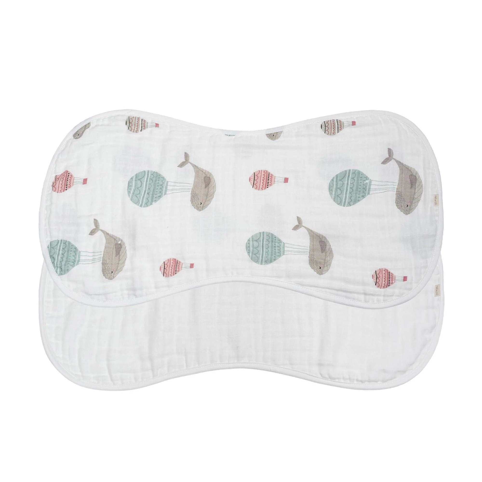 Bamboo Muslin Burp Cloth Set 2-Pack (Whale/White) - Image 2