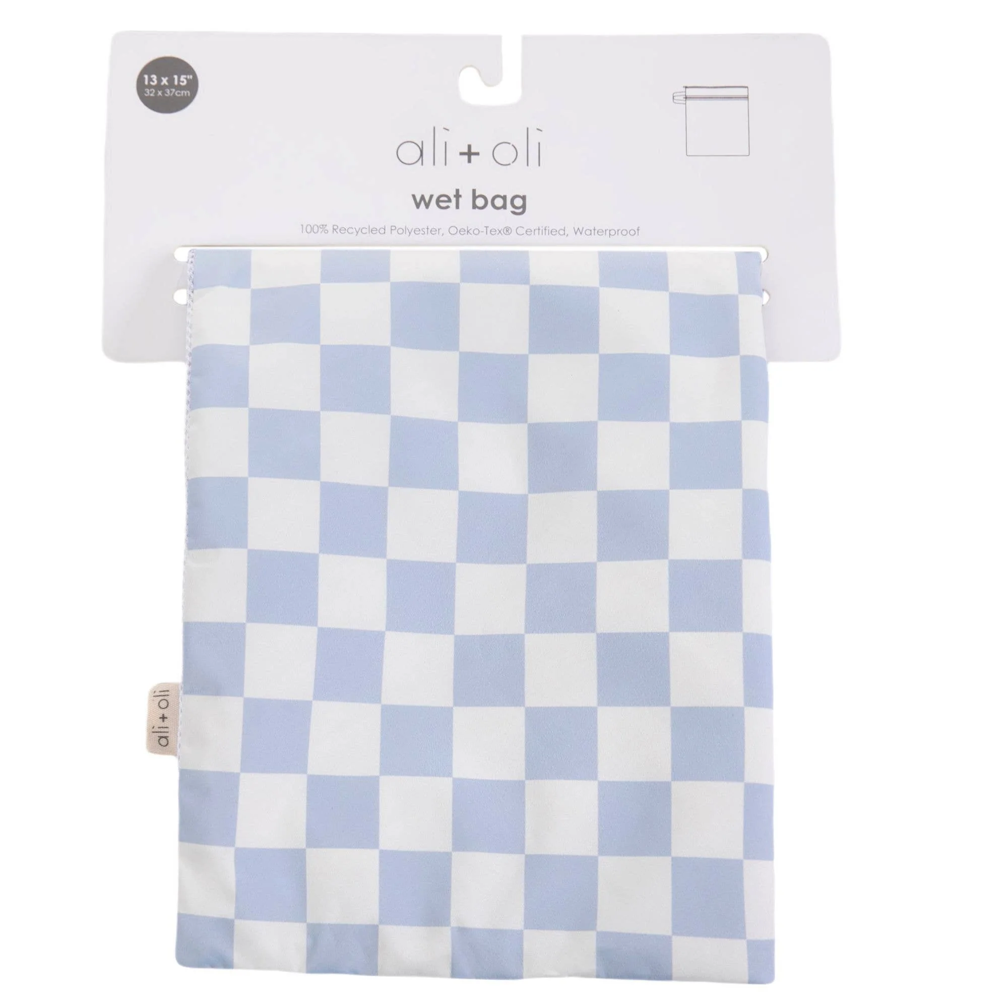 Dual-Compartment Wet/Dry Bag with Mesh Pocket (Blue Checker) - Image 2