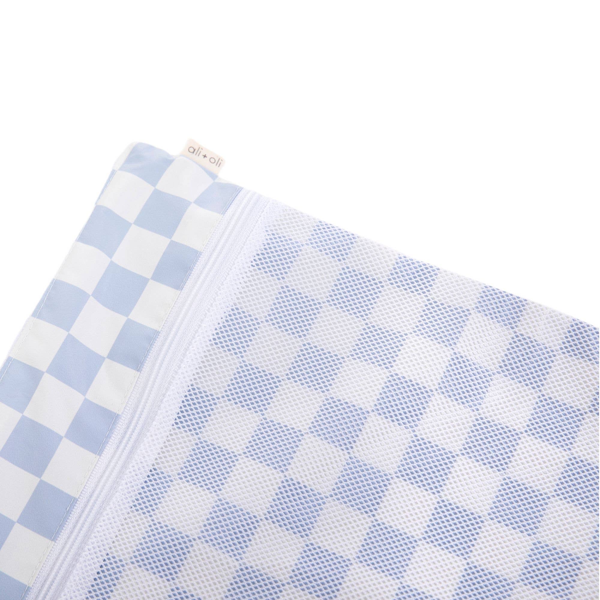 Dual-Compartment Wet/Dry Bag with Mesh Pocket (Blue Checker) - Image 5