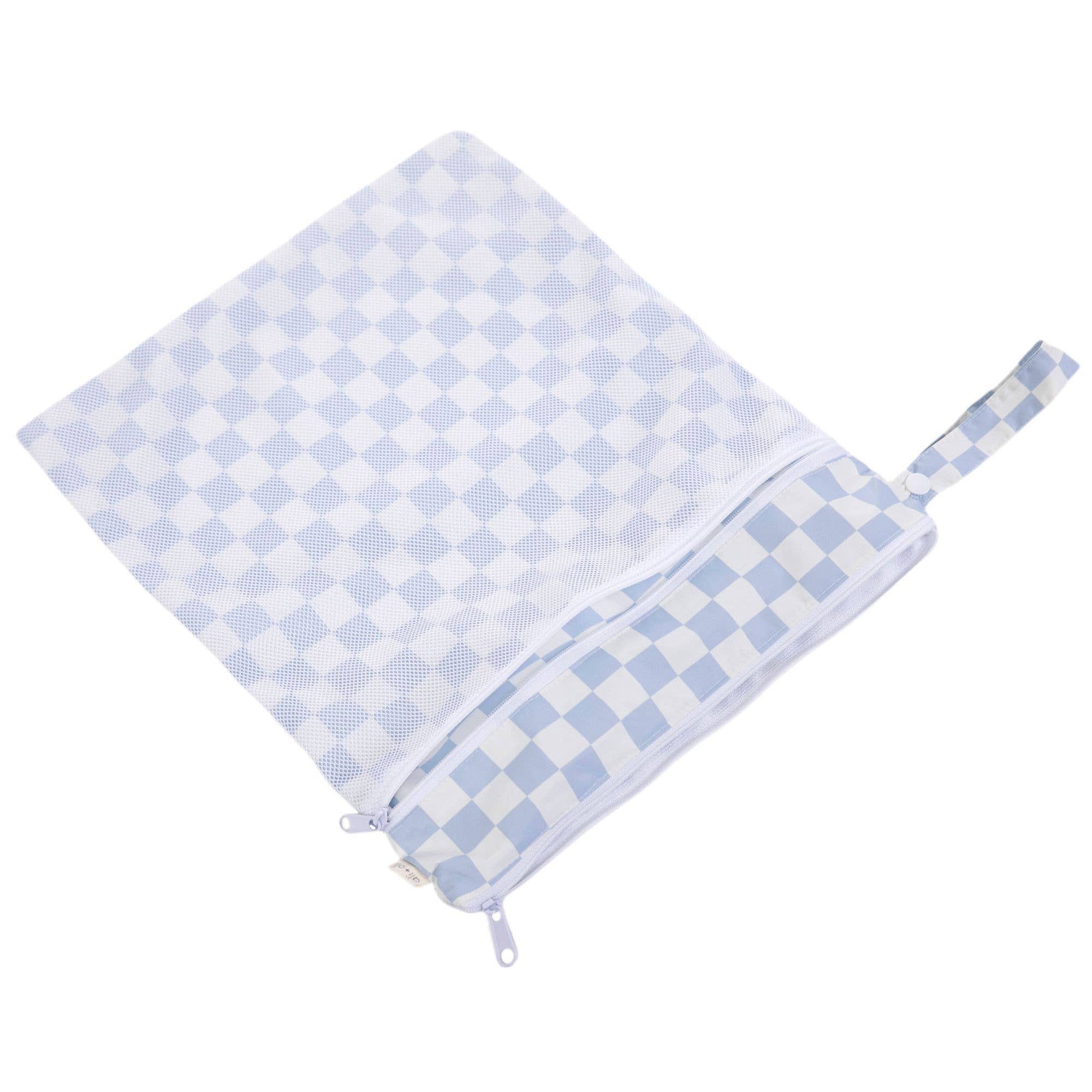 Dual-Compartment Wet/Dry Bag with Mesh Pocket (Blue Checker) - Image 6