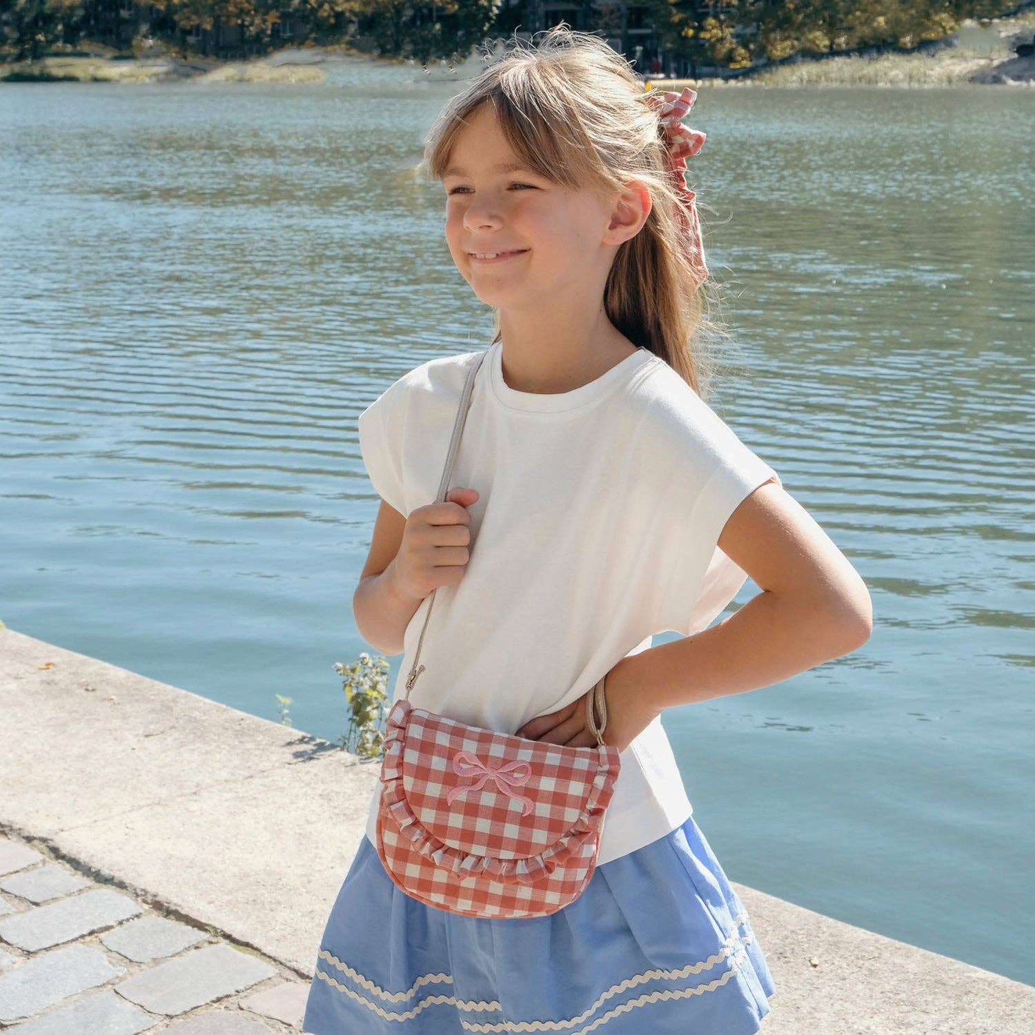 Gingham Ruffle Bow Bag - Image 3