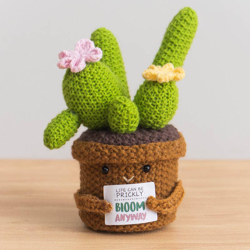 Handmade Plush Cactus Decor with Positive Energy Card - Image 2