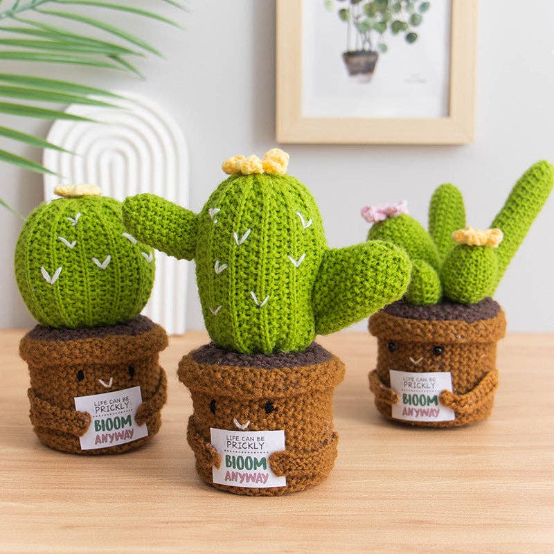 Handmade Plush Cactus Decor with Positive Energy Card - Image 3