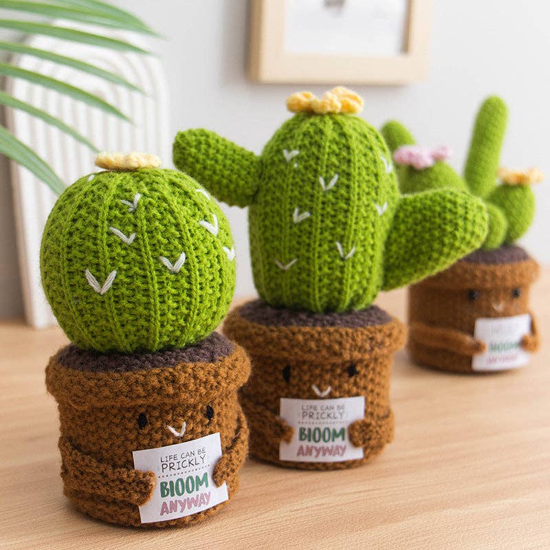 Handmade Plush Cactus Decor with Positive Energy Card - Image 4