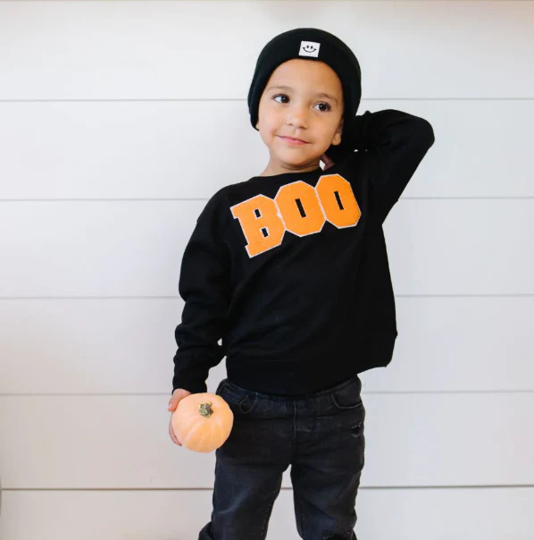 Kids Halloween Sweatshirt - "Boo" Patch - Image 2