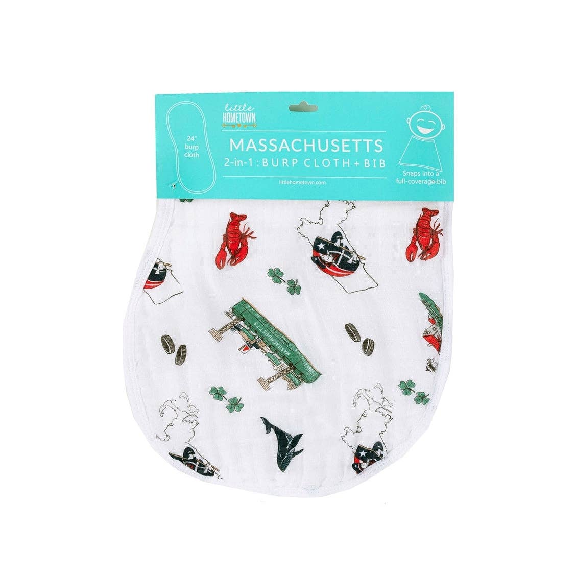 Massachusetts Baby Burp Cloth and Bib 2 in 1 Breathable Bamboo Blend
