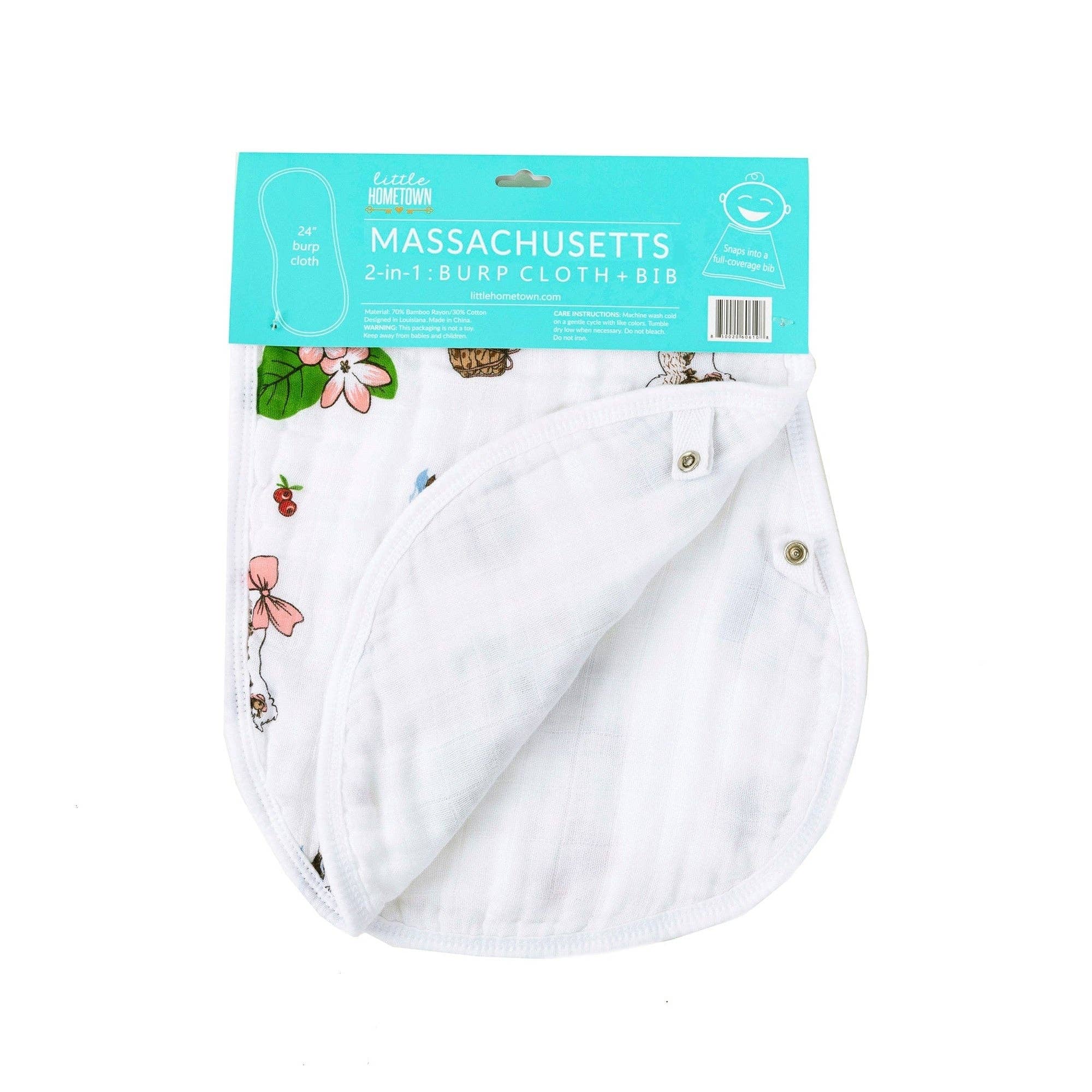 Massachusetts Floral Baby Burp Cloth and Bib 2 in 1 Perfect Baby Shower Add On - Image 2