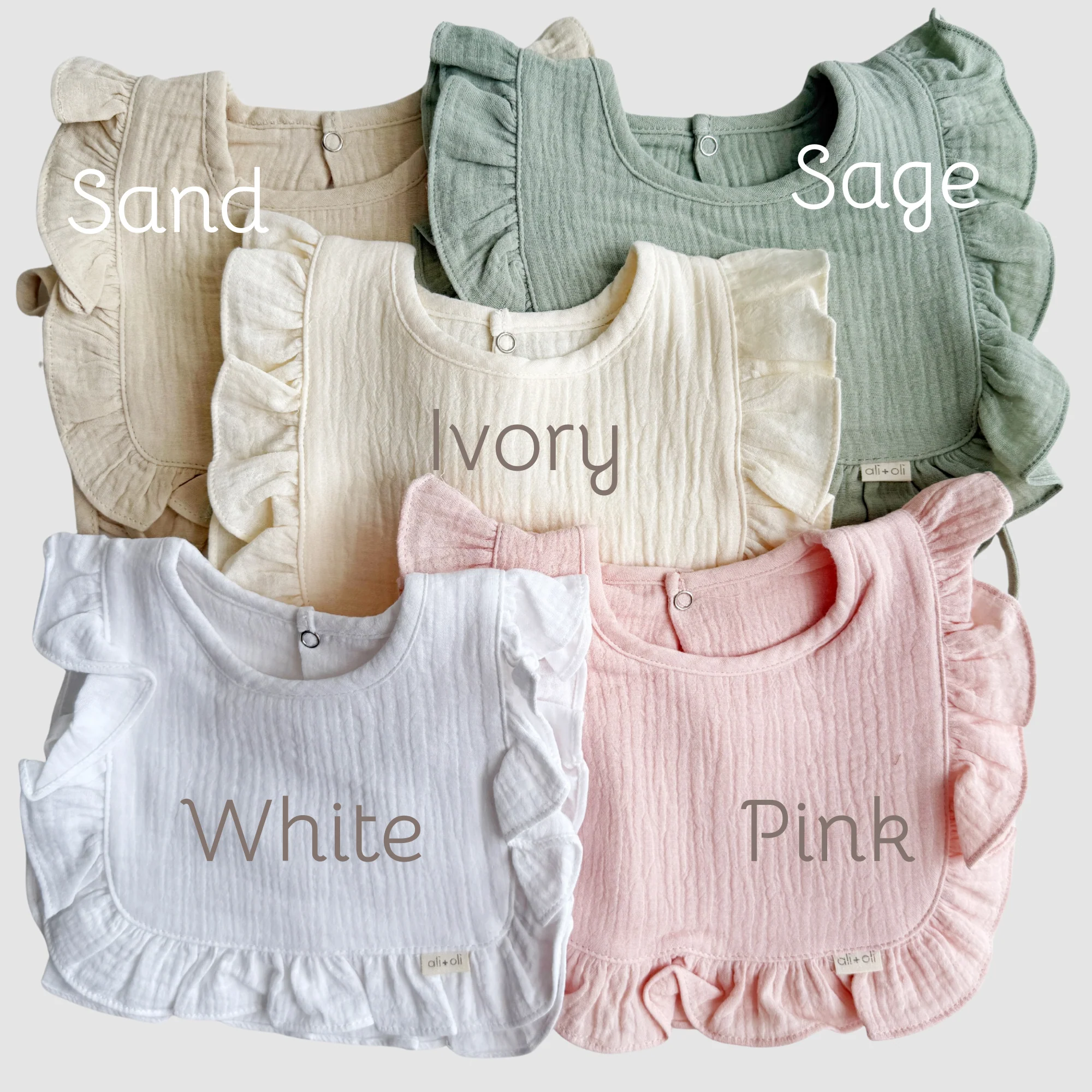 Muslin Cotton Ruffle Baby Bib (Ivory) - Image 2