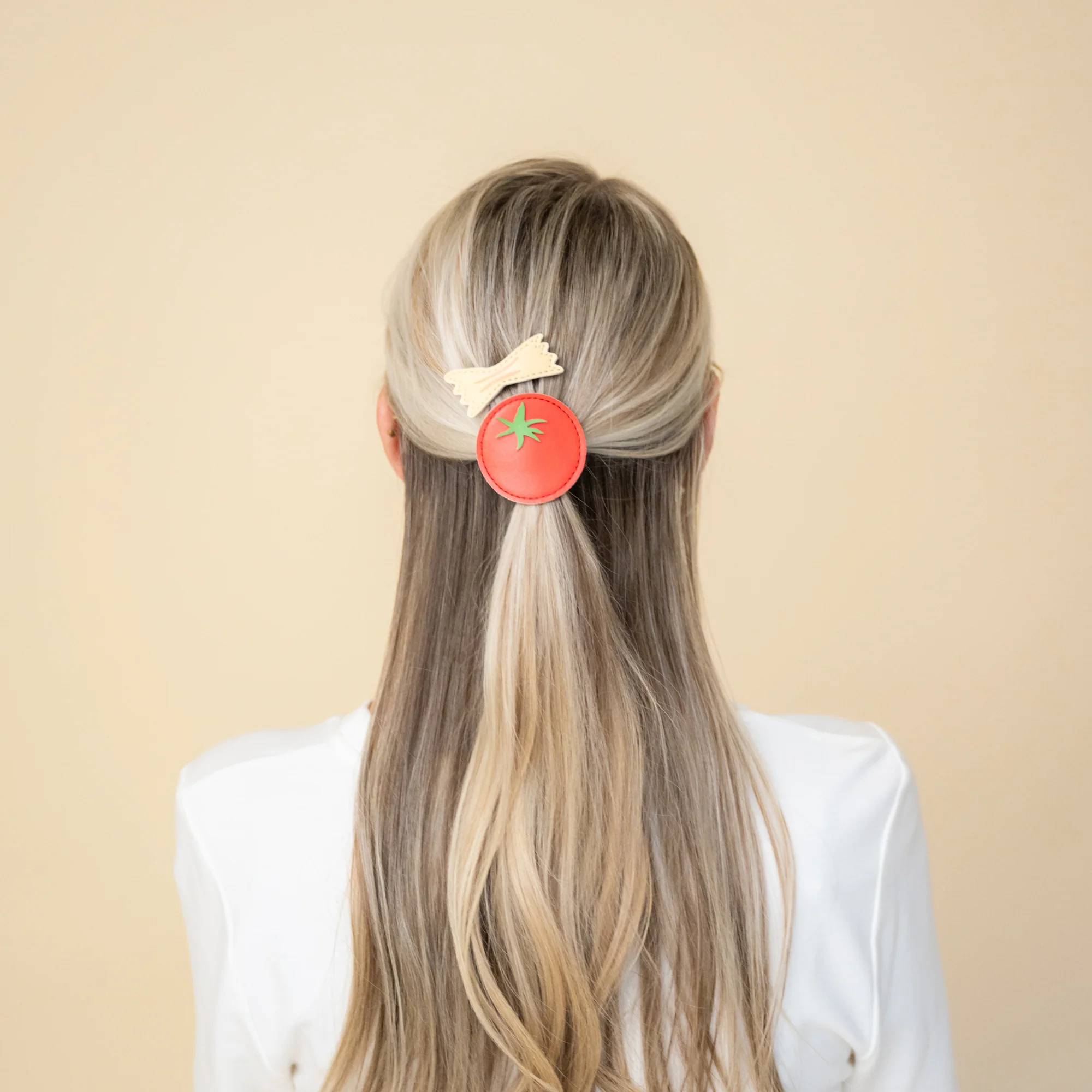 Pasta + Tomato Vegan Leather Hair Clip Set - Image 2