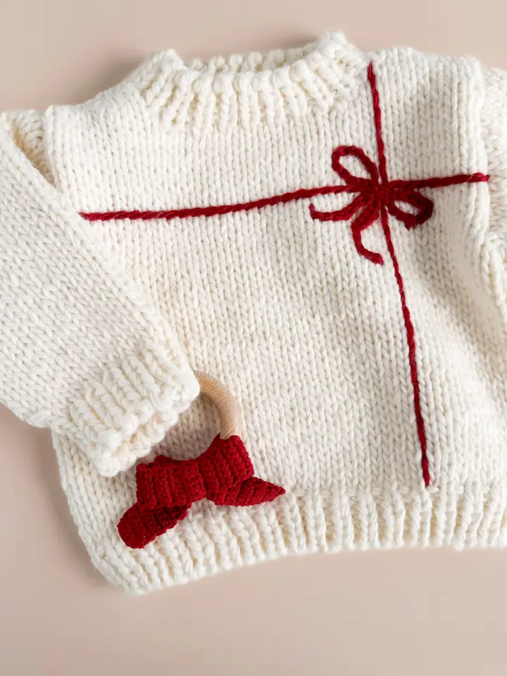 Present Sweater Cream/Red | Kid Baby Holiday Christmas - Image 2