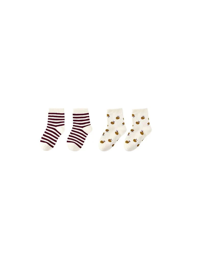 Rylee + Cru || JACQUARD SOCKS, 2-PACK || BURGUNDY STRIPE, APPLE