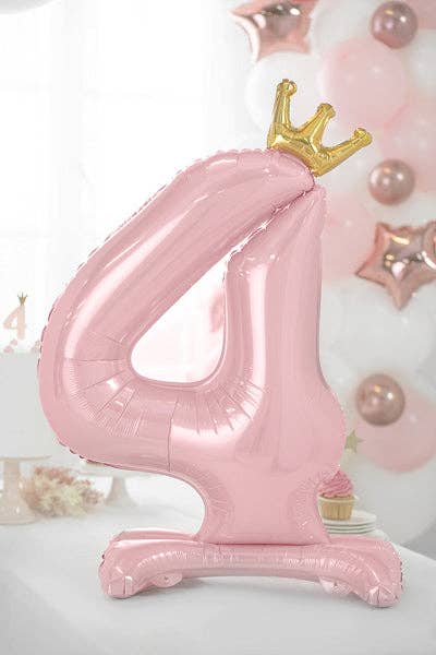 Standing Foil Number Balloon - Light Pink with Gold Crown | 33 Inches - Image 3