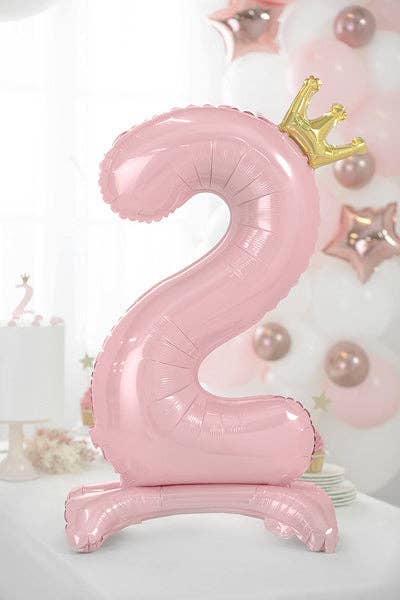 Standing Foil Number Balloon - Light Pink with Gold Crown | 33 Inches - Image 4