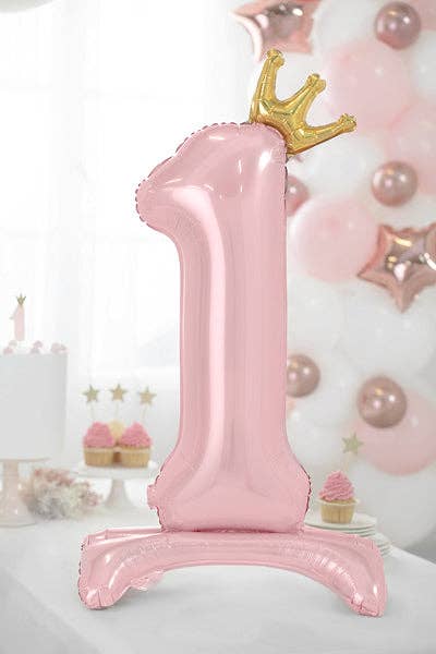 Standing Foil Number Balloon - Light Pink with Gold Crown | 33 Inches - Image 5